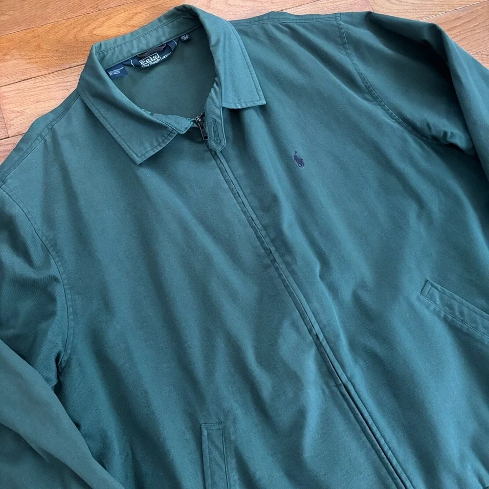 VTG Polo Ralph Lauren Jacket Mens 2X‎ Harrington Loop Collar Coat Zip Green
